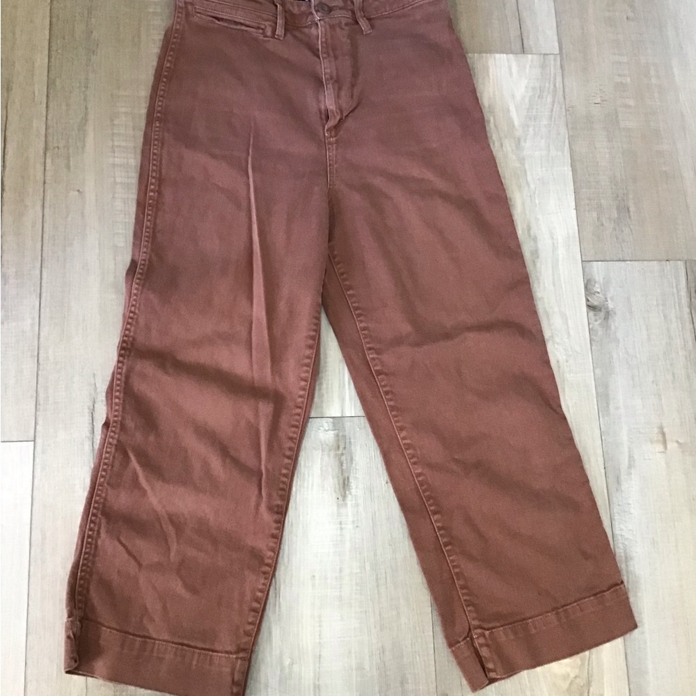 Quince Women Organic Stretch Cotton Twill Wide-Leg Crop Pants Rust 30